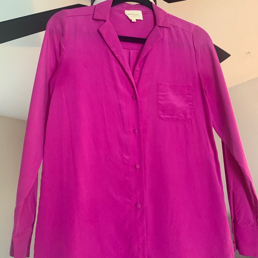 Sezane Florence 100% Silk Blouse in Fuchsia Size 34; US Size 2 - Picture 4 of 4